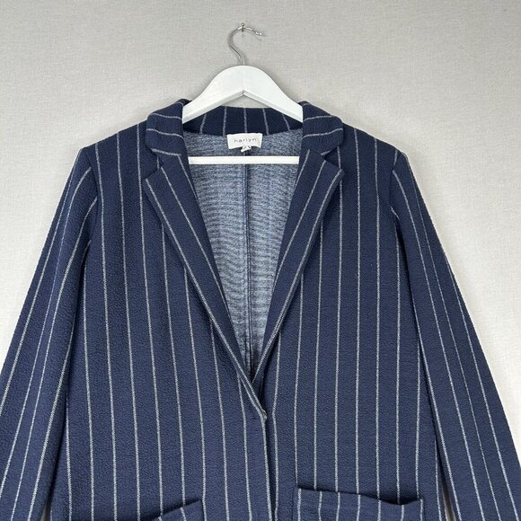 Harlyn Anthro Womens Jacket Extra Small Blue Pinstripe Longline Blazer Cardigan - Picture 2 of 16